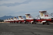 Snowbird team line up. This year the aircraft tail numbers on the rudders are painted in Gold to recognize the anniversary of the Golden Centennaires.